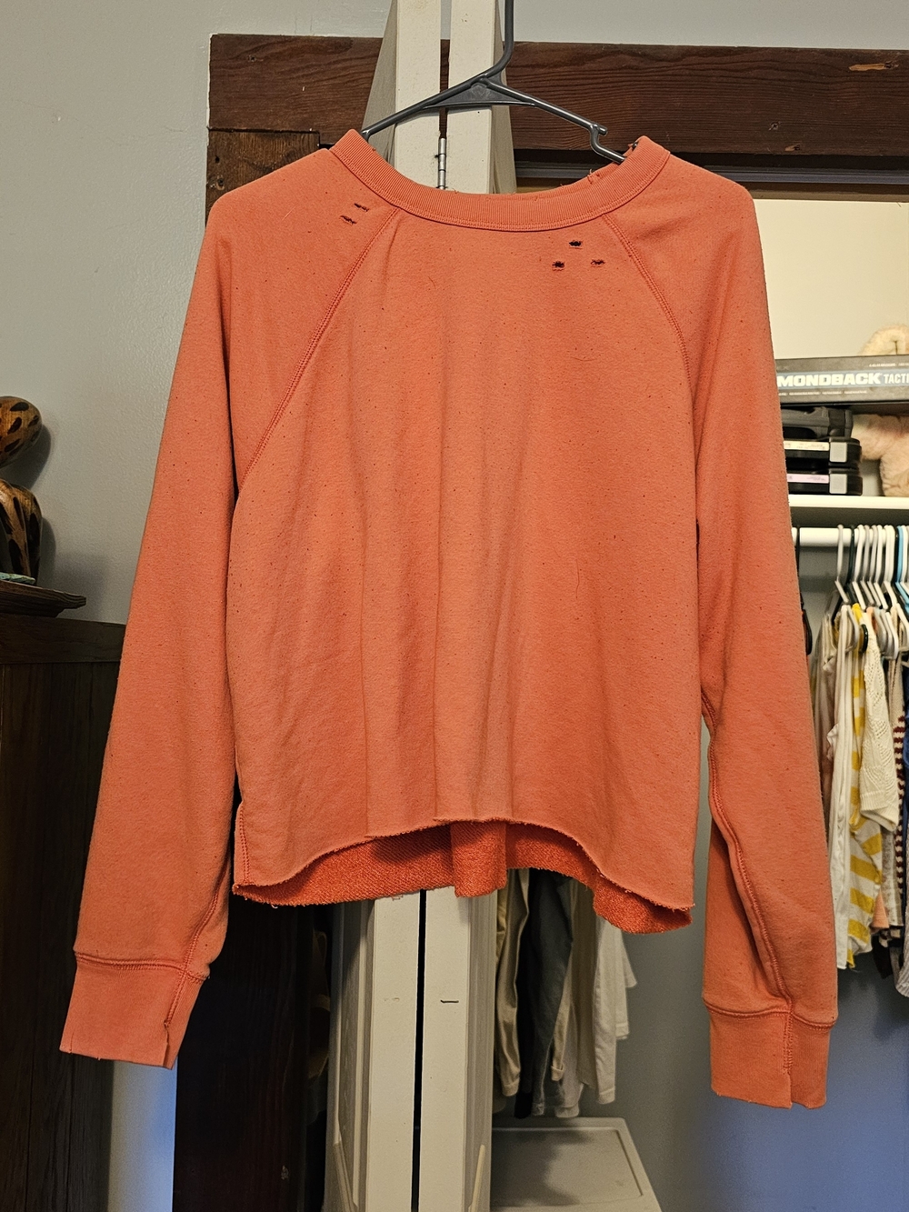 aerie Pink Crop Distressed Crewneck Sweatshirt